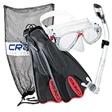Cressi Palau Mask Fin Snorkel Set with Snorkeling Gear Bag, Red, L/XL | (Men's 10-13) (Women's 11-14)