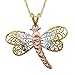 Just Gold Openwork Dragonfly Pendant Necklace in 10K Three-Tone Gold