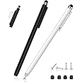 Stylus Pen for Touch Screen(2 Pack) - Mixoo 2-in-1 High Sensitivity Retractable Stylus with Smaller Disc Tip Universal Stylus for iPad iPhone Tablets All Capacitive Touchscreen Devices (Black + White)