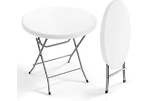 VINGLI 32" Round Folding Commercial Banquet Table, Portable Plastic Coffee Card Dining Table for Kitchen or Outdoor Party Wedding Event, 1 Pack, White