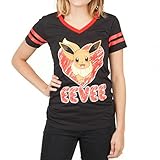 Pokemon Eevee Black V Neck Juniors Tee (Large, Black)