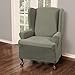 Maytex Reeves Stretch 1 - Piece T – Cushion Wingback Chair with Arms Furniture Cover Slipcover, Dark Sage Green