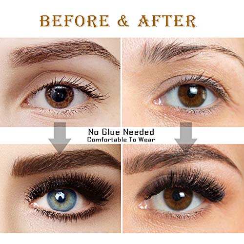 Magnetic Lashes and Eyeliner, Natural False Silk False Eyelashes with Mirror, No Glue Reusable Lashes, Waterproof Eye Liner, Magnetic Eyelashes & Magnetic Eyeliner with Tweezers Set
