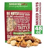 Sincerely Nuts Roasted & Unsalted Mixed Nuts (3 LB) Almonds, Cashews, Brazil Nuts, Hazelnuts & Pecans - Vegan, Kosher & Gluten-Free Food-Nutrient Rich Alternative Treat for the Whole Family