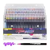 100 Color Super Markers Watercolor Real Brush Pen Set with 4 Bonus Water Brush Pens - Soft Flexible Brush Tips - Fine & Broad Lines, Vibrant Colors - Coloring Books, Manga, Comic, Calligraphy, Art