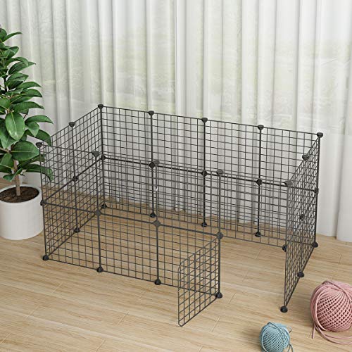 JYYG Small Pet Pen Bunny Cage Dogs Playpen Indoor Out Door Animal Fence Puppy Guinea Pigs, Dwarf Rabbits (24 Panels (Open Door), Black)