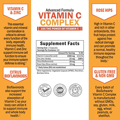 Vitamin C 1000mg Capsules with Rose Hips Zinc and Citrus Bioflavonoids