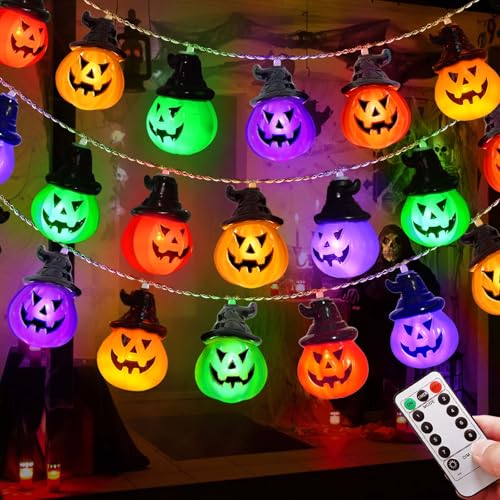Homeleo Décoration d'intérieur d'Halloween - 5 m - 30 LED - Guirlande lumineuse pour décoration d'Halloween - Multicolore - Citrouille - Guirlande lumineuse pour Halloween, porte, fête, jardin,