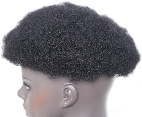 Rongduoyi Human Hair Afro Curl Toupee 9.5x7.5inch for Black Men Mono Base with Hard PU Reforced #1 Jet Black