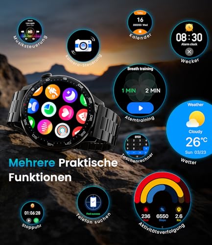 Reloj Inteligente Hombre 2026 con Llamada, Gran pantalla HD de 1,7'' con Batería de 800 mAh, Luz LED, Mide Sueño y Ritmo Cardíaco, 100+ Modos Deportivos, Smartwatch IP68 para Android e iOS, Negro-Rojo