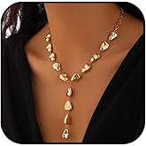 Zxcog Gold Statement Lariat Necklace for Women Long Chunky Silver Y Shaped Necklace Big Baroque Shaped Drop Necklace Trendy Statement Jewelry Gift