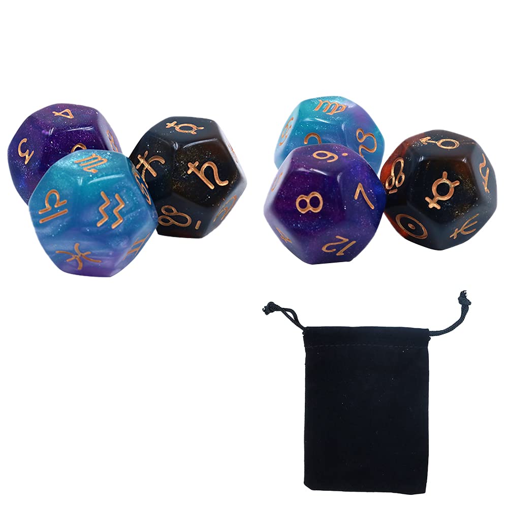DollaTek 2 Set 6pcs Multicolor 12 Sided Resin Dice Astrology Tarot Constellation Divination #1