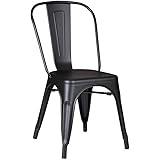 HomeRoots 18" Metal Dining Chair with Back in a Set of 2 (Matte Black)