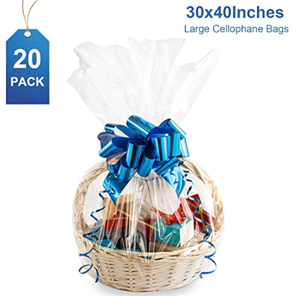 Large Cello/Cellophane Bags,30x 40 Inches Easter Clear Basket OPP