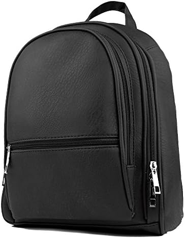 KORJO Leather Backpack Purse for Women Girls Vintage Simple Design Casual School Travel Daypack Black
