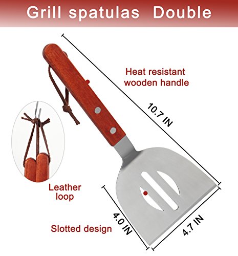 POLIGO 9-piece Complete Grade Grill Griddle Accessories BBQ Tools Set - Spatulas, Meat Claws, Condiment Bottles, Meat Injector and a Convenient Design Belt Bag for Storage - Great for Outdoor Cooking