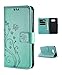 FLYEE Case Compatible with Samsung Galaxy S8 (5.8 inch,Released in 2017),Wallet Case for Women and Girls with Card Holder,Leather Flip case Kickstand for Galaxy S8- Embossed Flowers Green