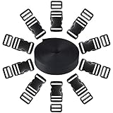 Coopay 1 Inch Plastic Buckles Kit Include 11 Yards Black Nylon Webbing Strap, 10 Pack Side Release Plastic Buckles and 10 Pack Tri-Glide Slides