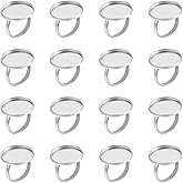PH PandaHall 50pcs 20mm Stainless Steel Ring Base Blank Bezel Adjustable Pad Cabochon Base Flat Round Finger Rings Components Findings for Jewelry Making Supplies