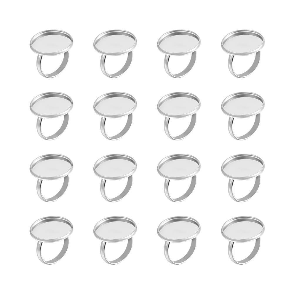 UNICRAFTALE 50pcs Size 7 20mm Tray Stainless Steel Adjustable Finger Rings Components Flat Round Pad Ring Base Findings Ring Base Blank Bezel for Ring Making 17mm