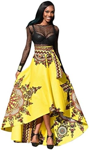 Hot Sale!Women Long Skirt Daoroka Sexy Vintage Printed Ball Gown Bohemian Beach Summer Evening Party Maxi Ankle-Length Dress (XL, Yellow)
