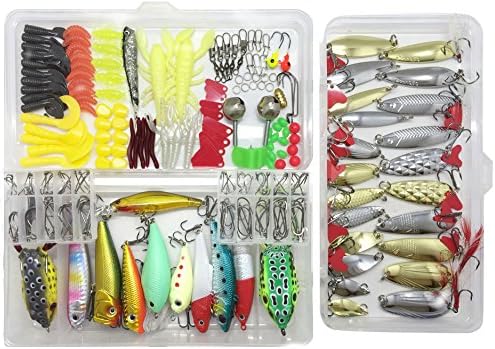 Fishing Lure Lots 219Pcs Fishing Frogs Crankbait Kit Minnow Popper Crank Pencil VIB Lure Hard Spinner Baits Soft Plastic Lures Hooks Fishing Rod Alarm Bell with Tackle Box