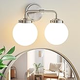 Deyidn Bathroom Light Fixtures Over Mirror, Brushed Nickel Modern Vanity Lighting with Milk White Glass Globe Shades 2-Light 