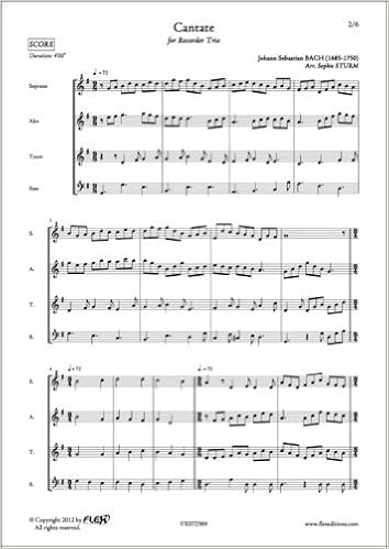 Amazon Fr Partition Classique Cantate J S Bach Quatuor De Flutes A Bec Bach Johann Sebastian Livres