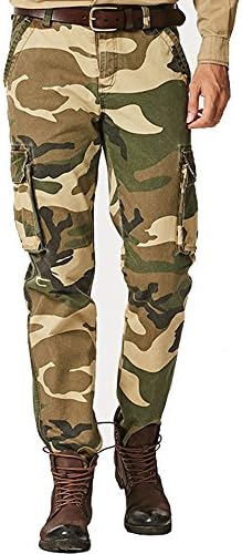 Wsirmet Men's Camouflage Casual Cotton Relaxed Fit Straight Leg Multi-Pocket Cargo Pants