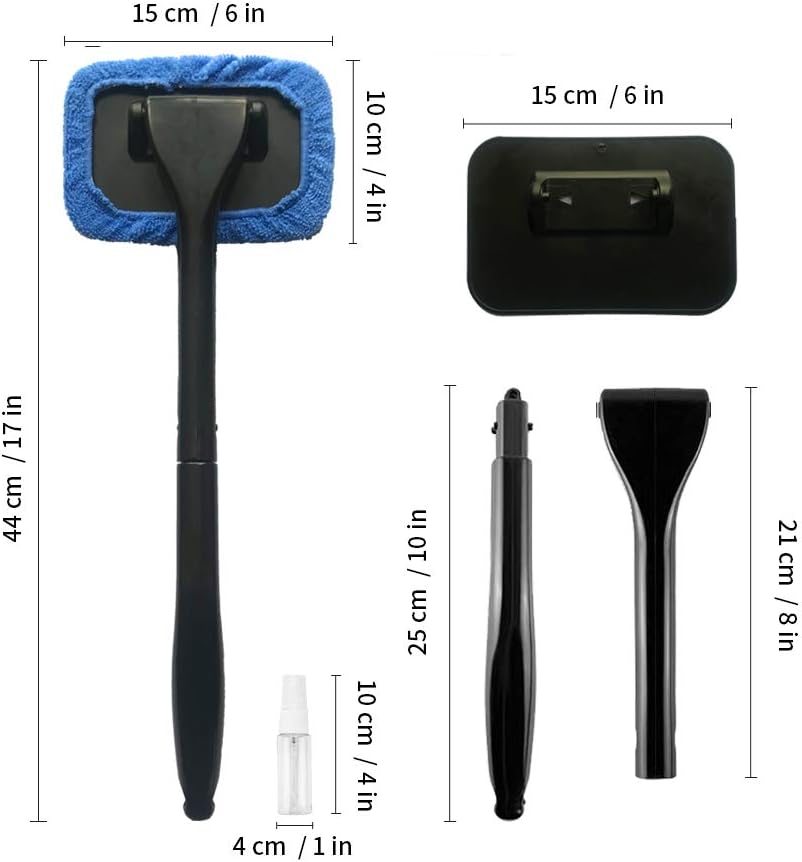 Car Window Cleaner, Microfiber Car Window Cleaning Tool with 4 Washable and Reusable Cloth Pad Head, Extendable Handle and Spray Bottle for Auto Glass Wiper Car: Health & Personal Care