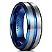 King Will DUO 8MM Brushed Matte Titanium Ring Blue/Gold/Rose Gold Thin Groove Comfort Fit Wedding Band For Men