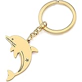 RAIDIN Stainless Steel Gold Silver Plated Ocean Animal Shark Whale Dolphin Keychains Keyring for Women Girls Car Keys Charms