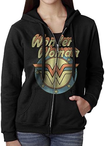 Comics Licensed Retro Wonder Woman Zip-Up Hoodie Jackets Kangaroo Pocket For Women