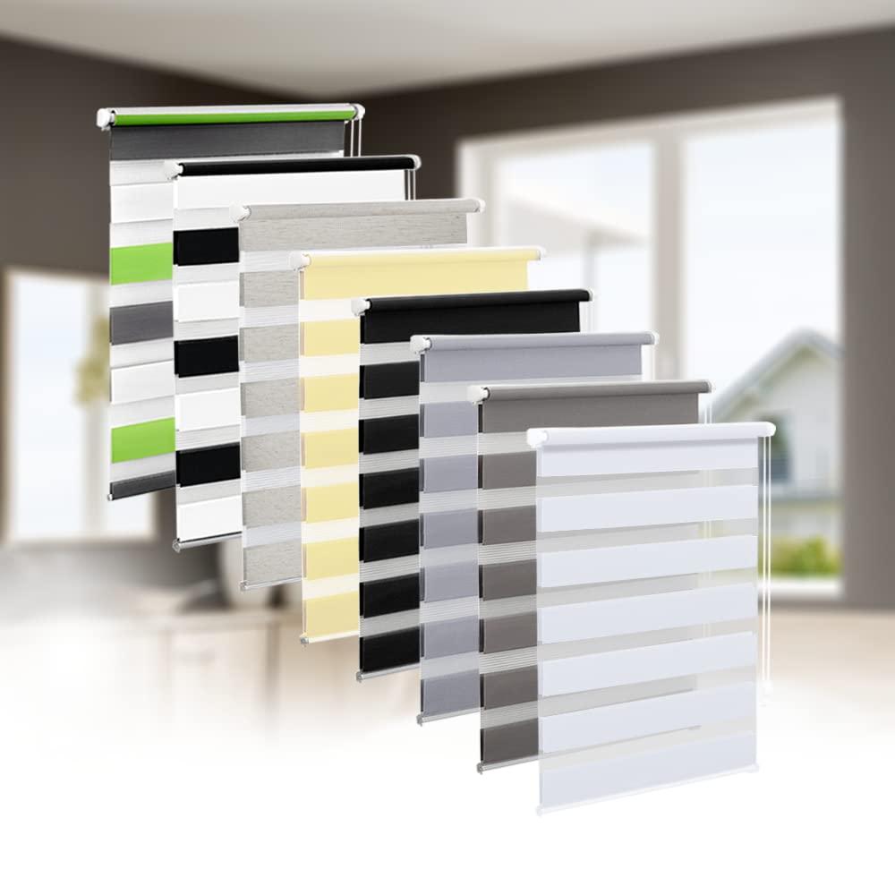 Eurohome Clamp-Fix Double Roller Blind, No Drilling Required, Dual Roller Blind, Transparent and Opaque Privacy Screen Roller Blind with Clamping Brackets for Windows