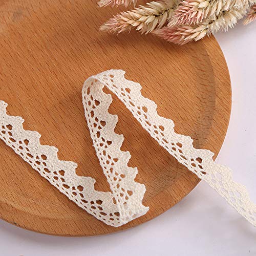 DAHI Lace Ribbon Beige 26 Metres Trim Made of Cotton Vintage Decorative Crochet Lace Decorative Ribbon Fabric for Sewing Craft Wedding Decoration (Beige / 15mm Triangle)