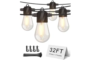 XMCOSY+ Outdoor String Lights 32Ft, Waterproof Patio Lights with 11 Edison Bulbs, 2700K Dimmable LED String Lights for Outside, Porch, Yard, Bistro