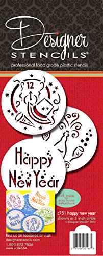 Designer Stencils C751 Happy New Year Cookie Stencils, Beige/semi-transparent