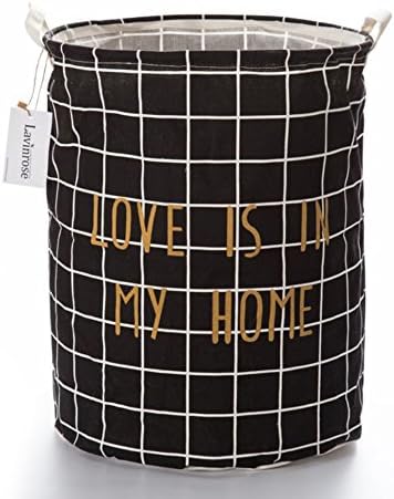 Lavinrose Foldable Large Cylindric New Canvas Fabric Storage Bin Storage Basket Organizer for Kid's Room Toy Storage, Laundry Hamper for Blouse T-shirt Underwear etc (Black)