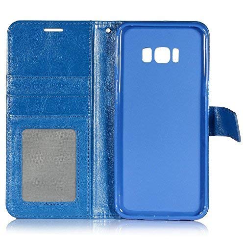 Samsung Galaxy S8 Plus Case, HLCT PU Leather Case, with Soft TPU Protective Bumper, Built-in Kickstand, Cash and Card Pockets (Blue)