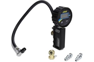 JOES RACING PRODUCTS Tire Inflator and Gauge, Professional Quick Fill, 0-60 psi, Air Line/Fittings, Digital, Backlit, 2-1/2 in Diameter, Black (32492)
