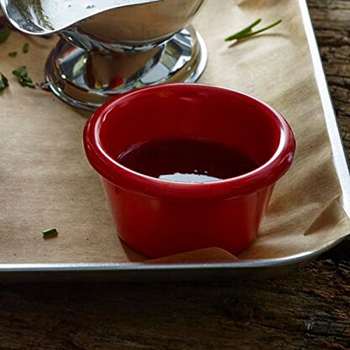 Click Here to See More Images Red Melamine Ramekin 3oz / 85ml - Set of 12 - Plastic Condiment Sauce Pot for Dips and Butter by Genware