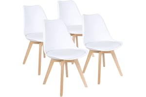 Furmax Mid Century Modern DSW Upholstered Side Beech Wood Legs and Soft Padded Shell Tulip Chair for Dining Living Room Bedroom Kitchen Set of 4 (White)