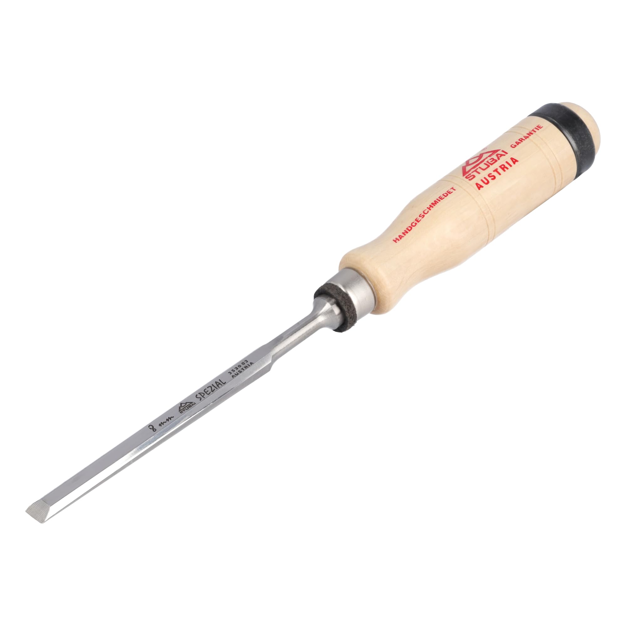 Stubai 353003 "Swedish Type" Special Wood Chisel with Wooden Handle, Beige/Silver, 8 mm