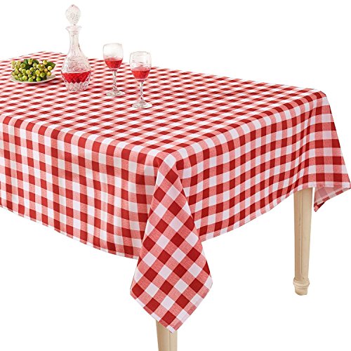 YEMYHOM 100% Polyester Spillproof Tablecloths for Rectangle Tables 60 x 104 Inch Indoor Outdoor Camping Picnic Rectangular Table Cloth (Red and White Checkered)