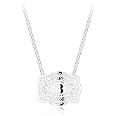 Holylegend Rhodium-Plated Initial Letter Pendant Necklace with Embossed Belt Buckle, Western Cowgirl Initial Necklace for Women, Buy 1 Get 2 Chains, Personalized Jewelry Gift for Women and Men