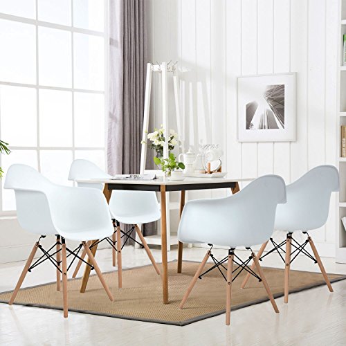 Aingoo Eiffel Kitchen Chair Molded Dining Armchair Mid Century Plastic Side Chair Dowel Wood Eiffel Legs Dining Room Office Lightweight Easy Assembly White - Thumbnail 7