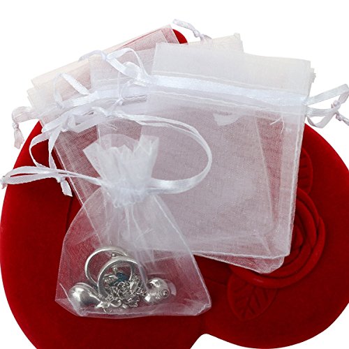 Dealglad 50pcs Drawstring Organza Jewelry Candy Pouch Christmas Wedding Party Favor Gift Bags (3x4", White)