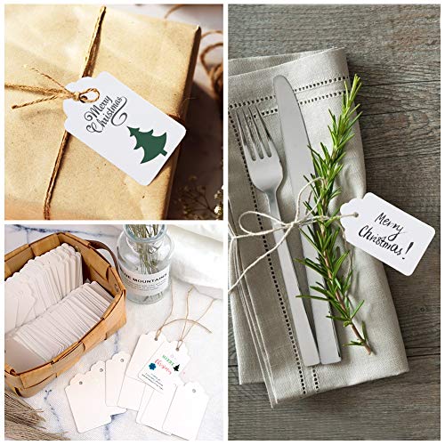 HAKACC Kraftpapier Anhänger, 200 STK. Geschenkanhänger Weiß Etiketten Kraftpapier Anhänger mit Schnur Wunschkarten für Hochzeit Weihnachten