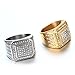 OAKKY Men's Stainless Steel Hip Hop Iced Out Cubic Zirconia Square Rings CZ Wedding Bands Silver Size 13