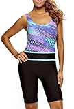 Dokotoo Womens Print Pattern One Piece Boy Leg Athletic Swimsuit Blue X-Large